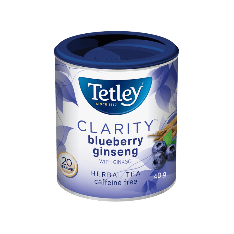 Clarity Blueberry Ginseng canister with 20 tea bags. 