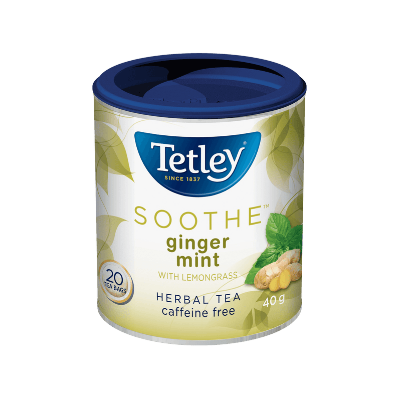 Soothe Ginger Mint canister with 20 tea bags. 