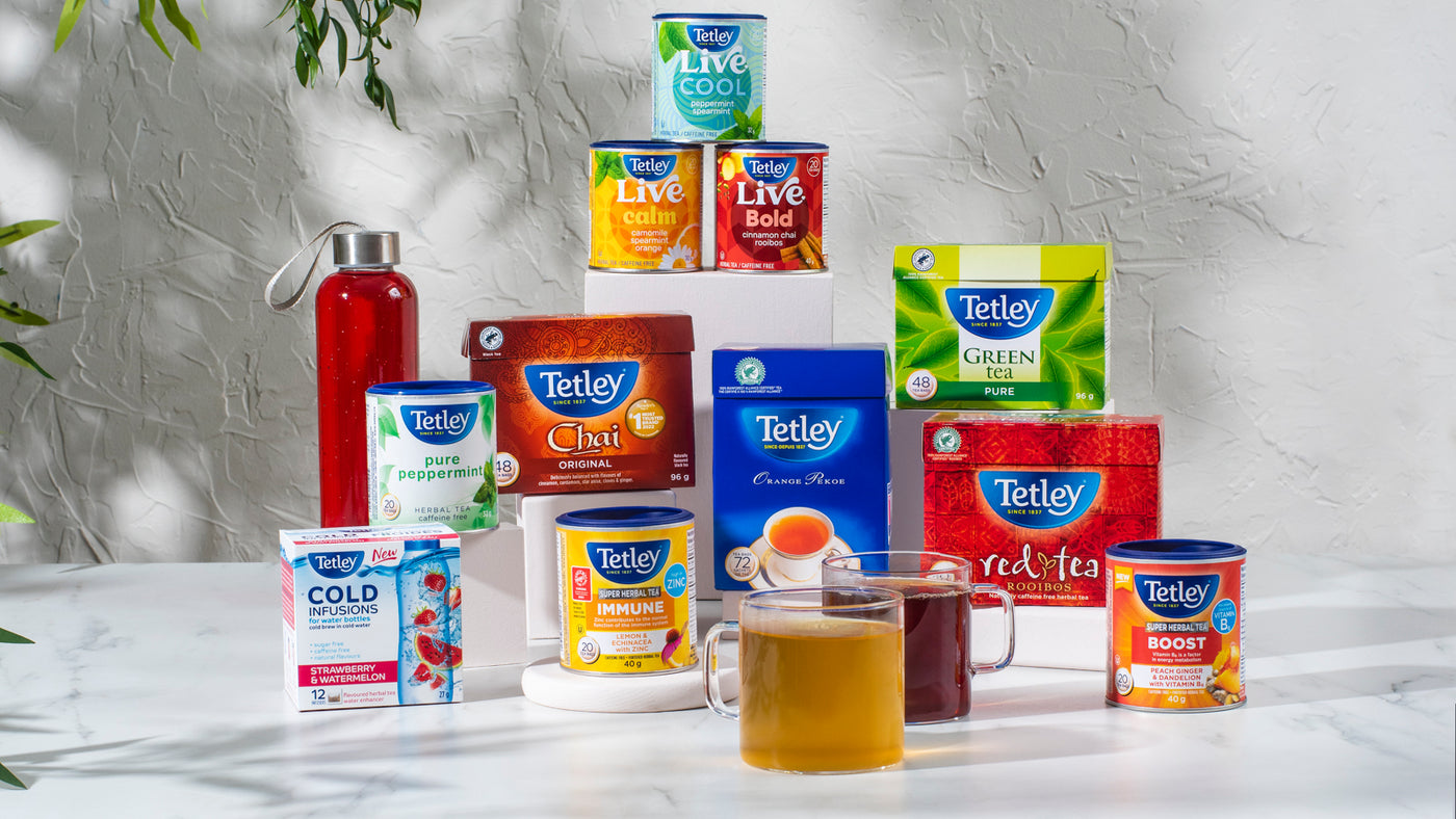 Pack images of assorted Tetley teas. 