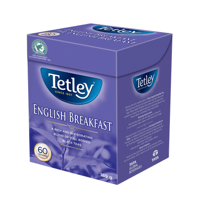 Tetley English Breakfast pack shot pictured beneath a product review. 