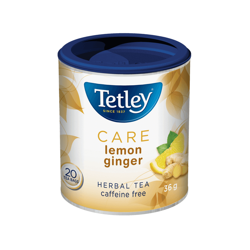 Care Lemon Ginger canister with 20 tea bags. 