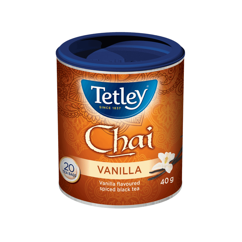 Vanilla Bean Chai canister with 20 tea bags. 