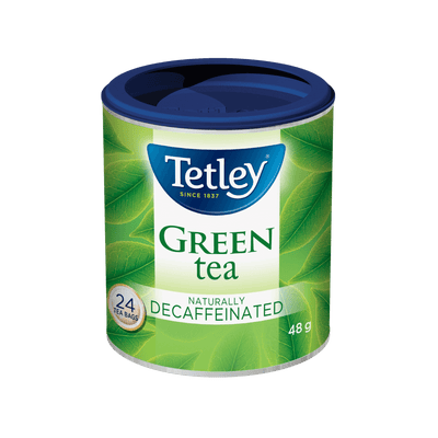 Naturally Decaffeinated Green tea canister with 24 tea bags. 